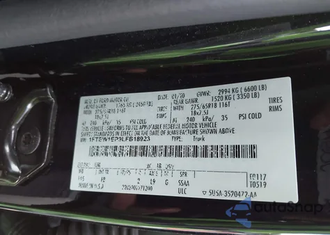 2020 Ford F-150 Xlt z USA, uszkodzony, nr VIN 1FTEW1EP9LFB18923